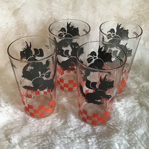 Hazel Atlas Black Scottie Dog Tumblers / Glasses - Picture 1 of 6